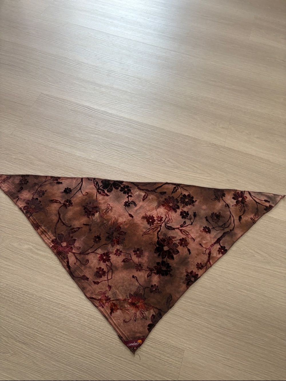 Floral Velvet Triangle Scarf - Brown
